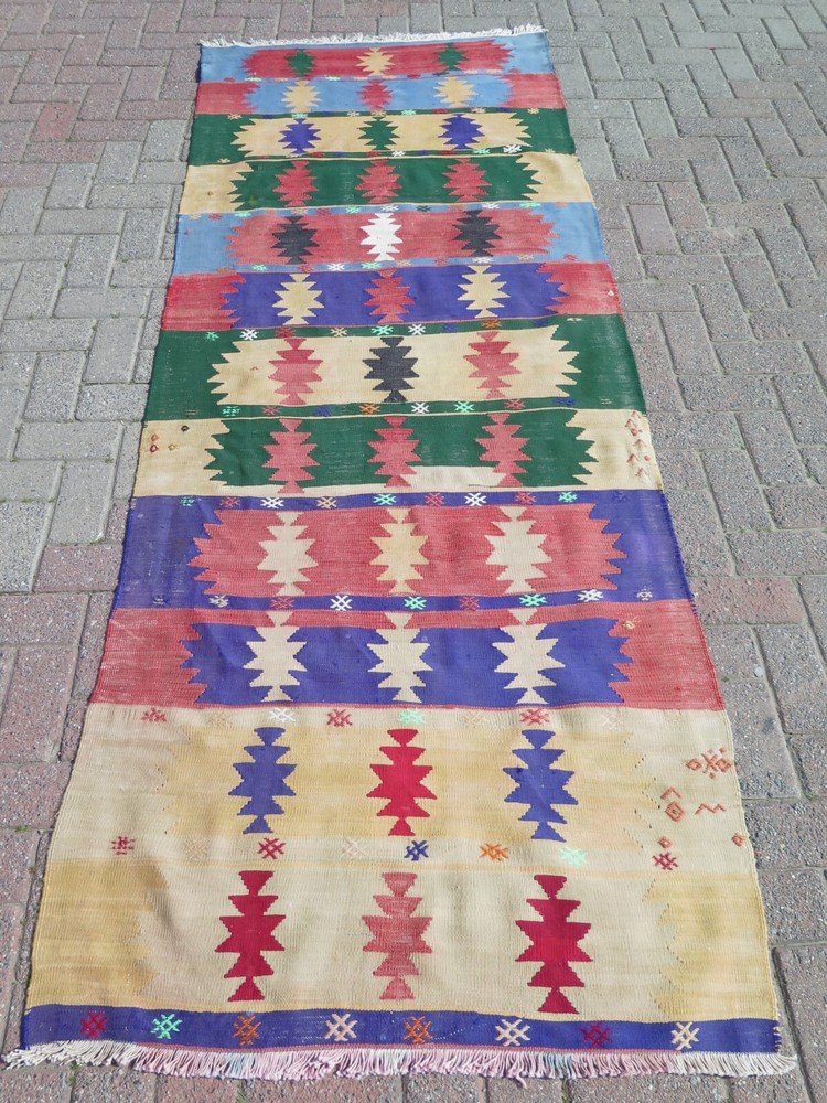 Turkish Kilim Runner, Sivas Carpet Runner, Long Wide Corridor Wool Rug 39"X105"