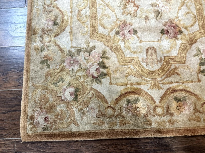 Chinese Aubusson Rug 3.6 x 5 Beige Gold Handmade Vintage Elegant Wool Carpet gallery