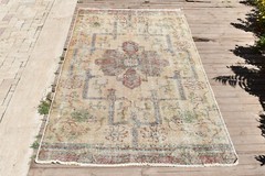 Oushak Turkey Rug 4×8 Vintage Beige Color Low Pile Floral Design Rug 134x261cm