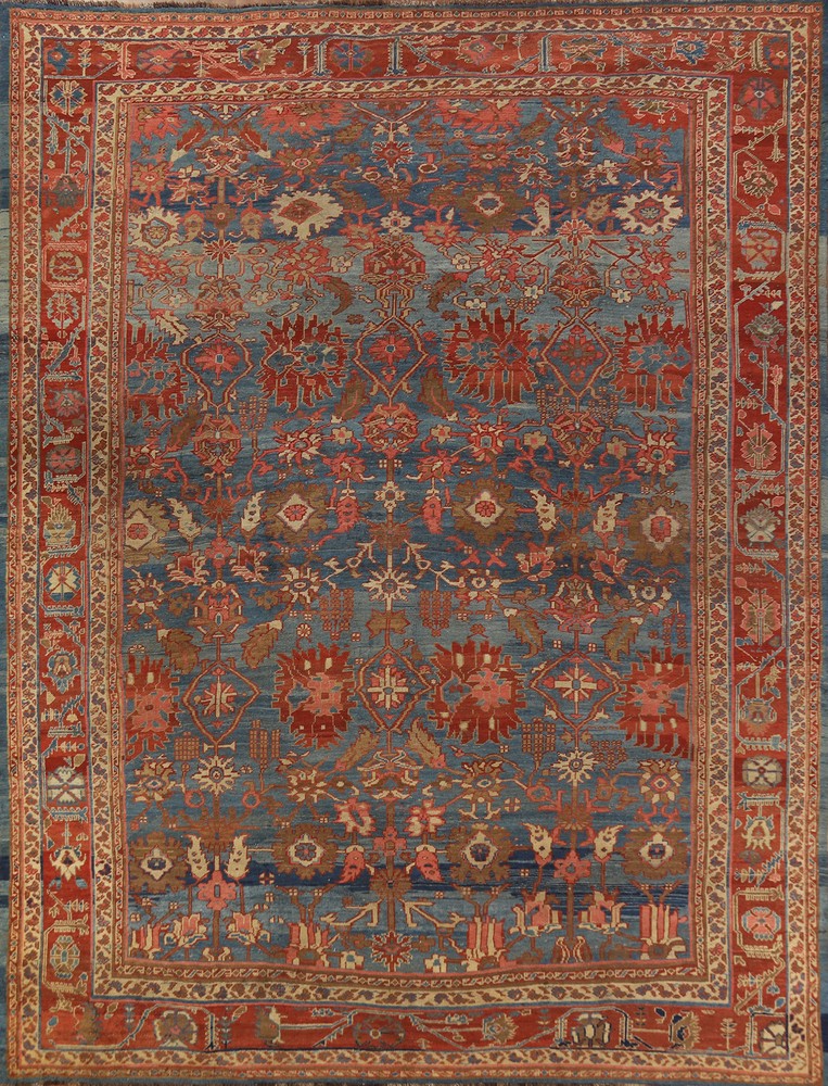 Pre-1900 Vegetable Dye Blue Heriiz Bakhshayesh Rug Antique Hand-made Carpet 9x11