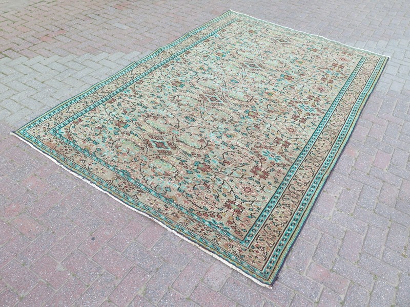 Turkish Rug, Modern Rug, Area Rugs, Vintage Rug, Distressed Wool Carpet 77"x117" gallery