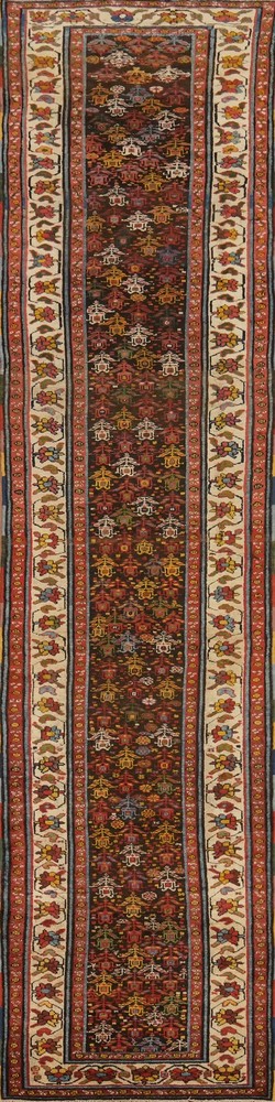 Vegetable Dye Paisley Semi-Antique 16 ft Long Runner Rug Handmade Wool Rug 3x16
