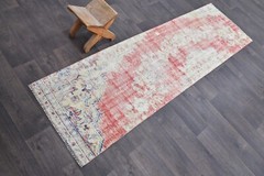 Vintage Turkish Runner Rug 2x7ft Wool Anatolian Handmade Hallway Oushak RED