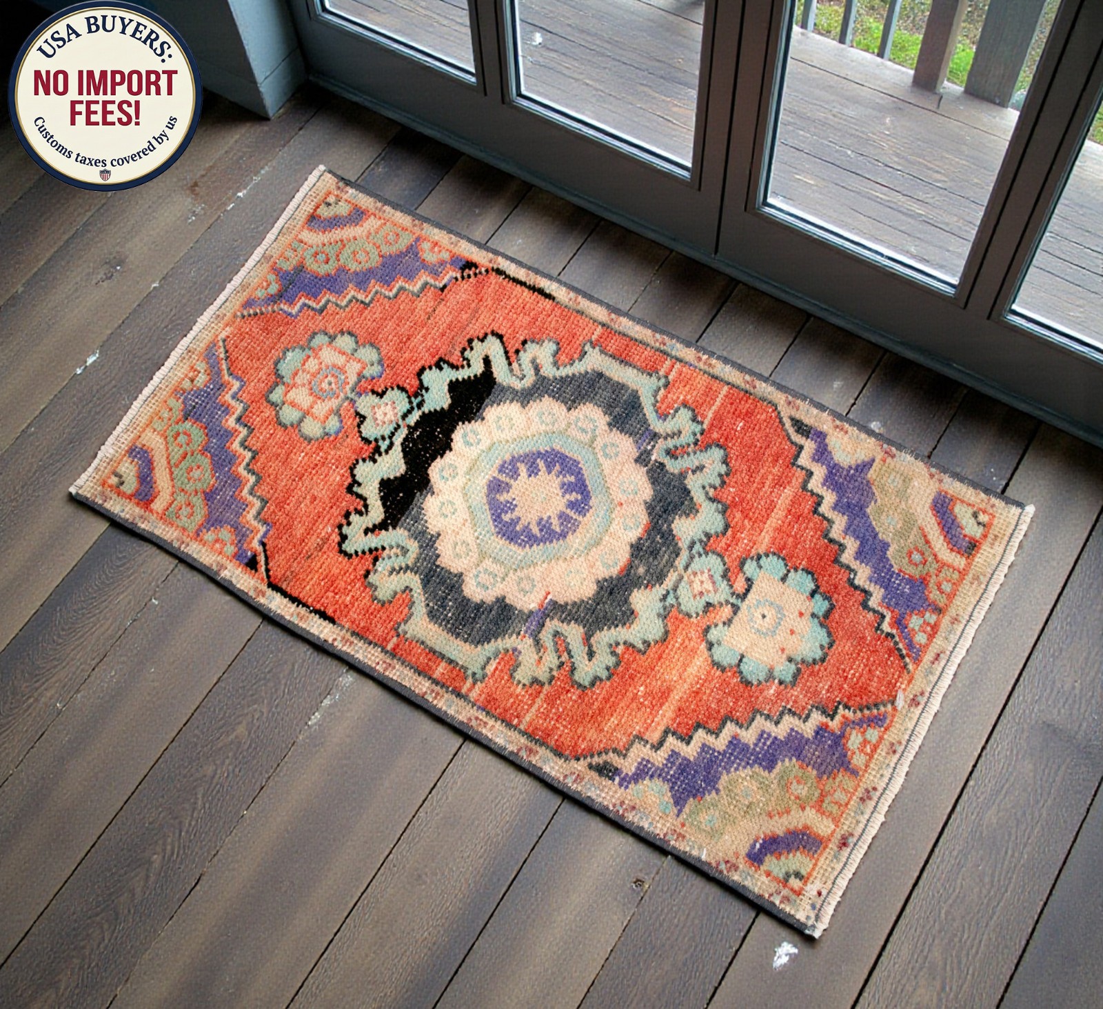 Vintage Hand Knotted Turkish Small Area Rug Oushak Rug Yastik Doormat -1'5"x2'7" gallery
