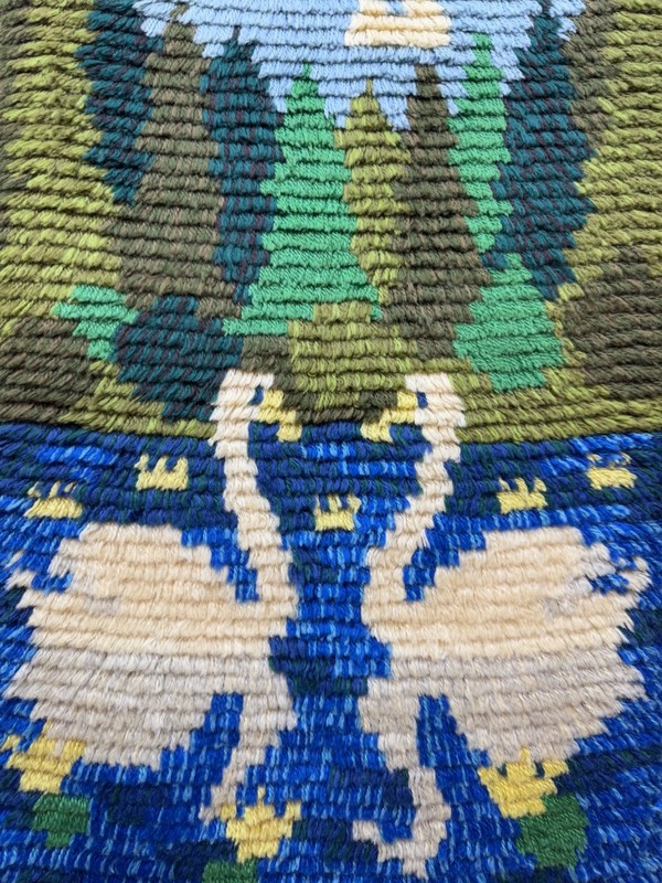 Vintage Beautiful Hand Knotted Swedish Scandinavian Pictorial Rye Shag Wool Rug gallery