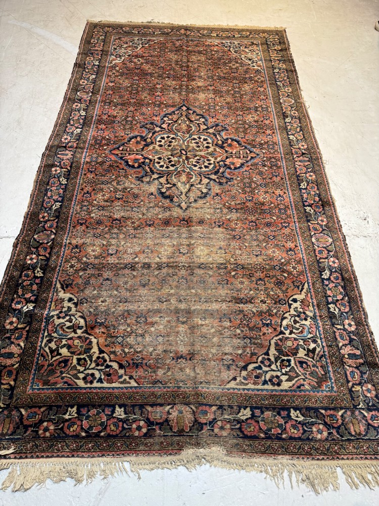 Antique Oriental Hand-Knotted Wool Area Rug Hamedan Borchaloo Red 5'7" x 10'7"