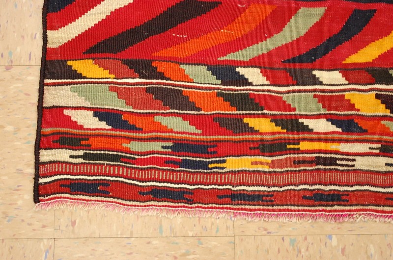 OLD,ANTIQUE RARE,FINE WOVEN CAUCASIAN KILIM FLAT WOVEN RUG3'7"x6'4" NATURAL DYES gallery