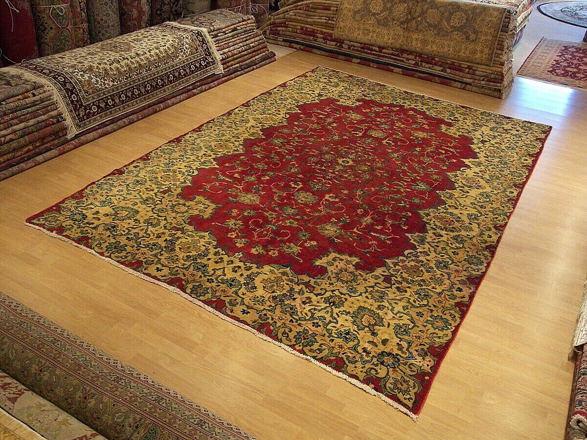 8 x 12 VINTAGE High Quality HANDMADE Antique 1930s Royal Kashann Fine Wool Rug gallery