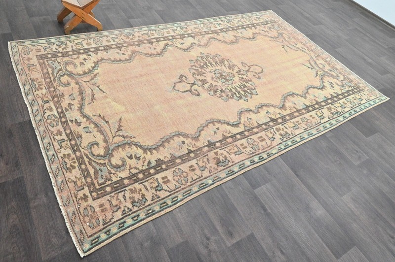 Oushak Turkish Vintage Rug 6x9 Kilim Rug Anatolian Handmade Boho Decor ORANGE gallery