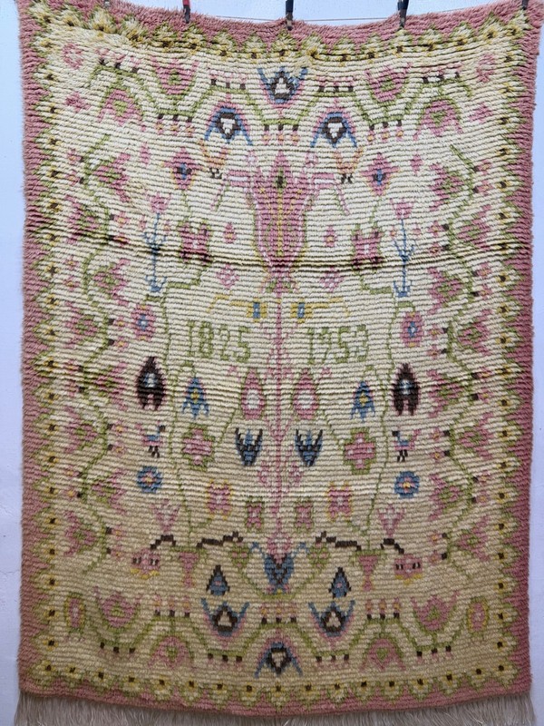 Vintage Fabulous Hand Knotted Dated Swedish Scandinavian Rya Shag Wool RugCarpet gallery