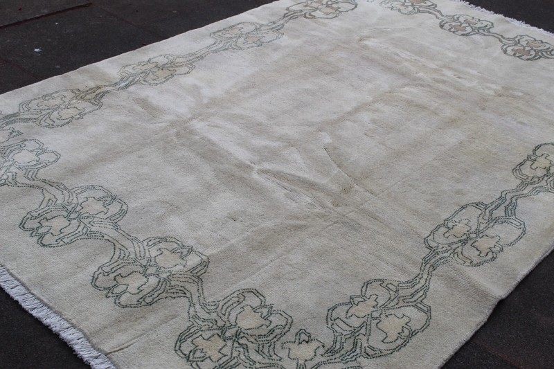 Vintage Hand Made Art Deco Chinese Oriental White Wool Large Carpet 259x169cm gallery