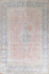 Distressed Living Room Area Rug 10×13 Muted Pink Wool Hand-made Semi-Antique Rug