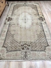 4’x7′ Handwoven Vintage Turkish Rug, Beige & Brown, Handmade Wool Area Rug