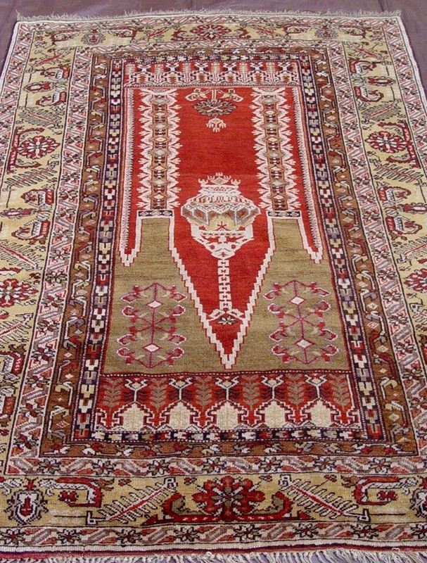 ANTIQUE TURKISH PRAYER KAISARIEH HAND-KNOTTED WOOL ORIENTAL RUG 4' x 6'4" gallery