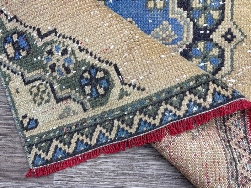 3x10 Hand-Knotted Beige Blue Green Vintage Turkish Oushak Hallway Runner Rug gallery