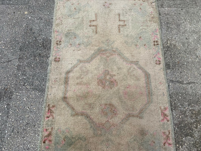 1'10'' x 3'9'' Vintage Natural Rug Village Rug Handmade Carpet.SKU:V764 gallery
