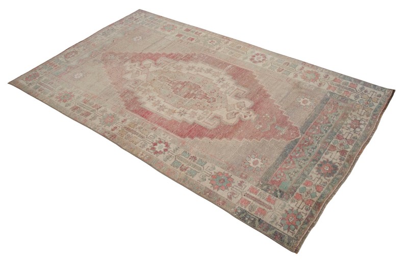 4x7 Rug Vintage Hand Made Distressed Area Rug Low Pile Oushak Rug 3′9″ x 6′8″ gallery