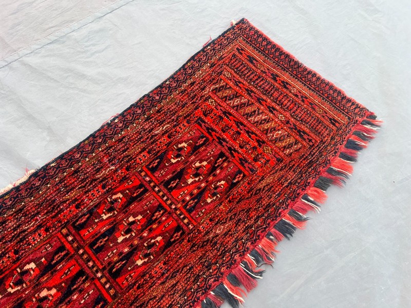 1'2 x 3'11 ft Antique Turkmen Chuwal Hand Knotted Tribal Wool Rug Rare Wall Rug gallery
