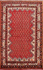 Semi-Antique All-Over Geometric Oriental Area Rug Wool Handmade 3×5 Red Carpet