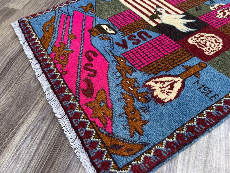 80x62cm Handmade rug 9/11 twin towers War Rug Afghan War Rug Handicrafts S310 gallery