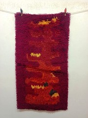Vintage Beautiful Hand Knotted Mid Century Swedish Rya Shag Rug Carpet 102×55 Cm