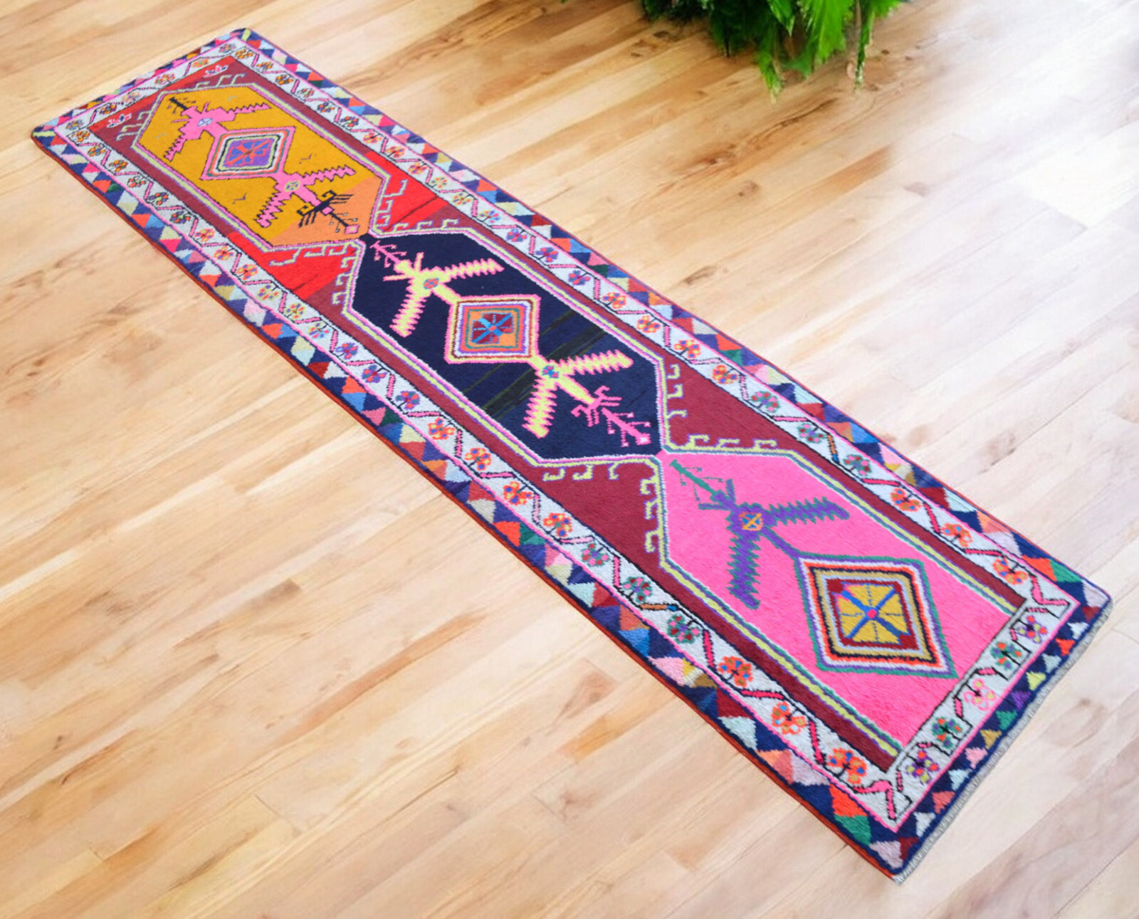 Vintage Turkish Runner Rug with Vivid Colors, Bold Patterns -1970s Hallway Decor gallery