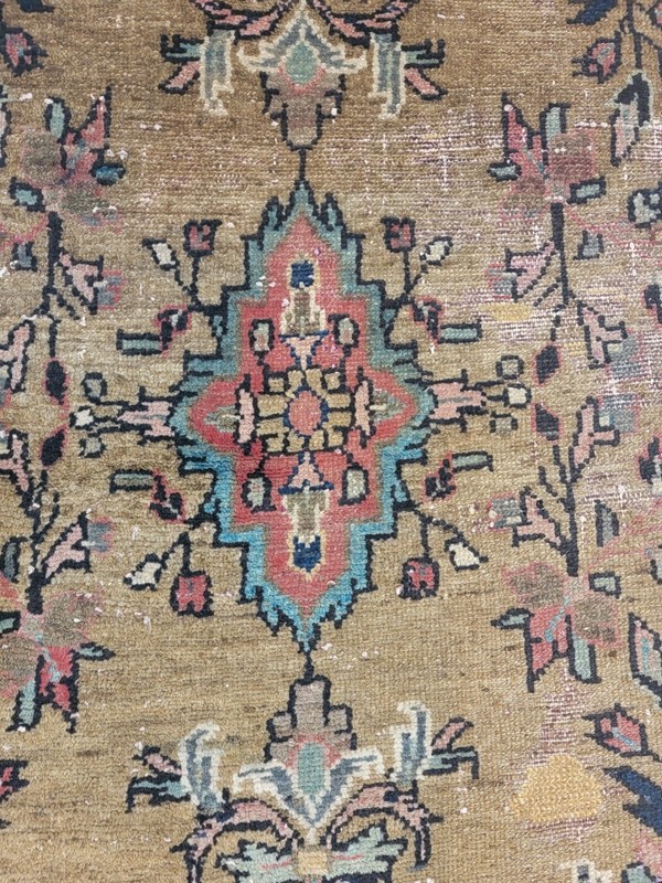 Antique Oriental Hand-Knotted Wool Area Rug Gold/Black/Green 2'6" x 5'2" gallery