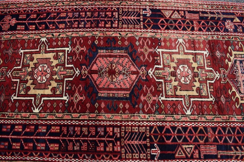 Rug Geometric Vintage Caucasian Heris Handmade Wool Runner Rug 4 x 11 3'7 x 11'5 gallery