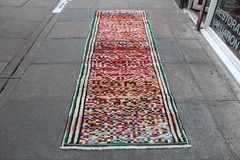 Vintage Traditional Hand Made Oriental Red Orange Cotton Narrow Runner 261x86cm