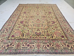 Antique Oriental Hand-Knotted Wool Area Rug Light Green/Beige 10’6″ x 12’9″
