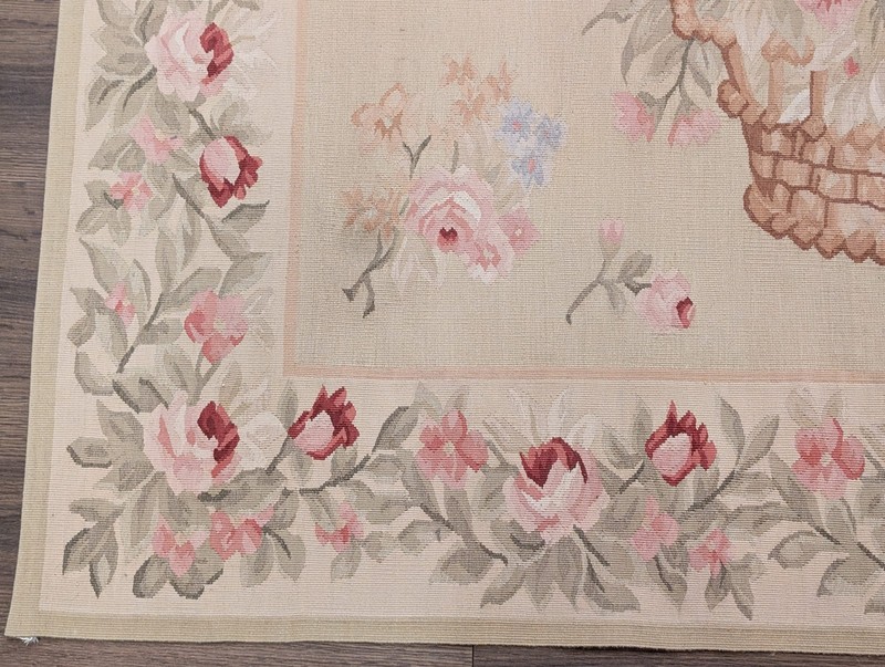 Square Aubusson Rug 4.8 x 5, French Vintage Floral European Wool Carpet gallery