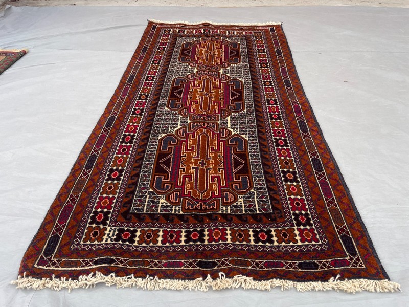 2'8x5'5 ft Vintage Afghan Baluchi Hand Knotted Wool Brown Navy Tribal Runner Rug gallery