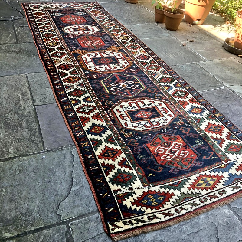 Antique Dated Shahsavan, Caucasian Kazak Rug Runner 3'7'' x 11'2'' Collectible gallery