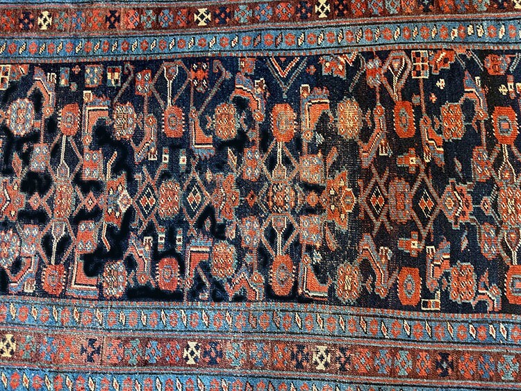 An Antique Tribal 4' x 10' Worn Out Kurd Bidjar Rug gallery
