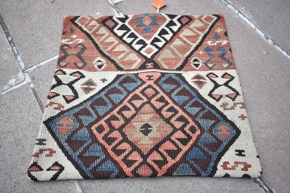 Turkish Kilim Pillow Cover Sofa Rug 18'' x 18'' Antique Decorative Cushion Cover