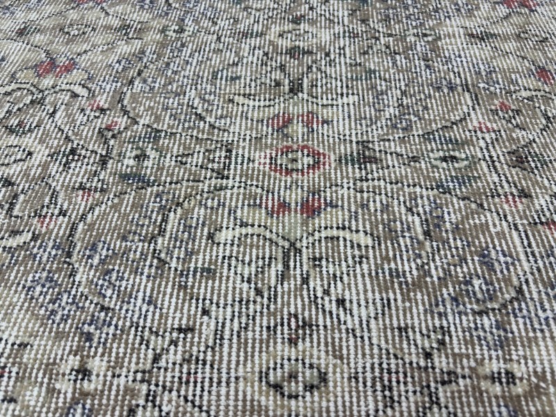 4x7 Beige Gray Vintage Turkish Area Rug, Hand-Knotted Wool Boho Living Room Rug gallery