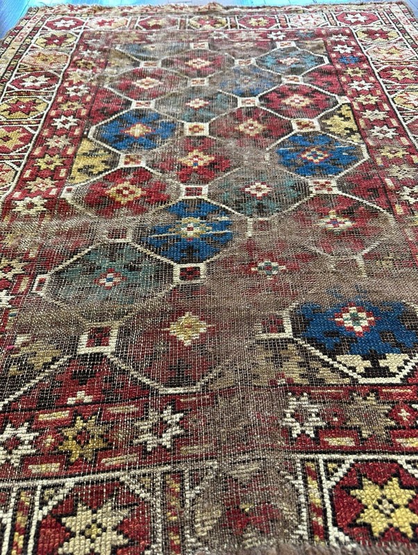 Antique Caucasian distressed kazak circa 1900 Wonderful Colors And Design 3x3’6 gallery