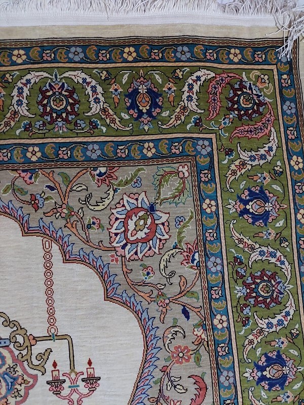 Authentic SIGNED Silk On Silk Turkish Hereke Rug 31 1/2” X 58” 784 Kps gallery