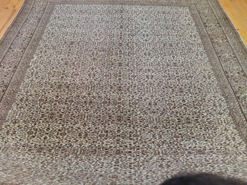 Floral Patterned 1930-1939s Antique Wool Pile Muted Colors Hereke Rug 7x10ft gallery