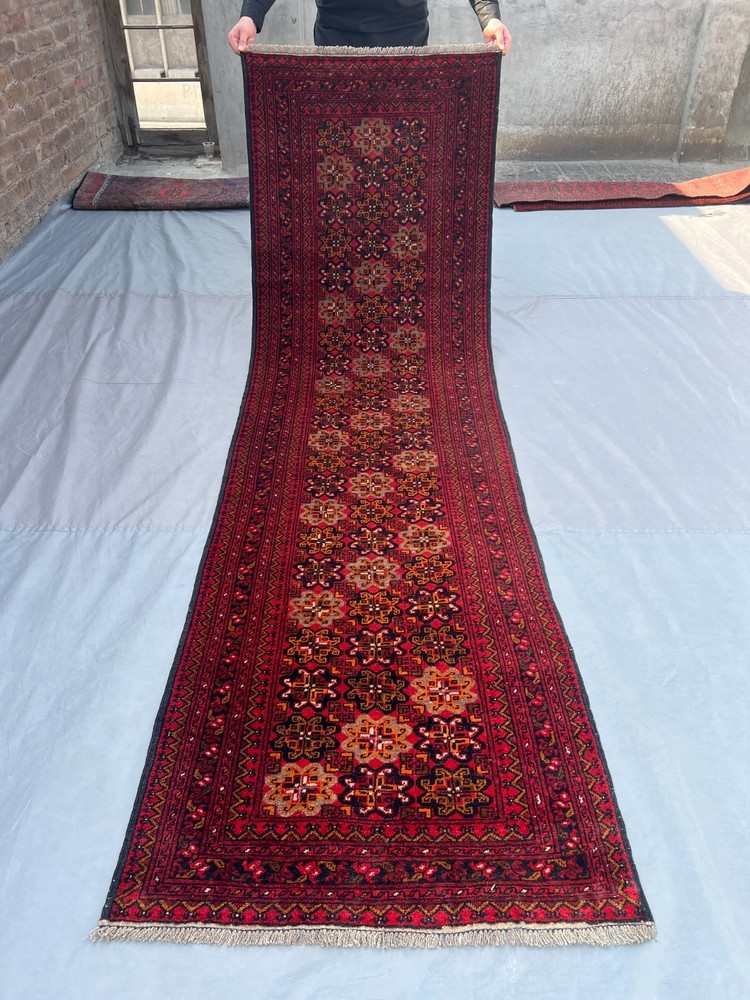 Vintage Turkmen Ersari Runner Rug Hand Knotted Wool Hallway Carpet 2'8x9'3 ft