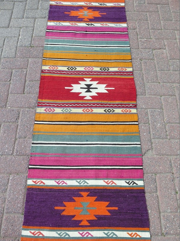 Runner Rug, Hallway Rug, Turkish Runner, Kitchen Rugs, Stairs Kilim Rug 25"x98" gallery