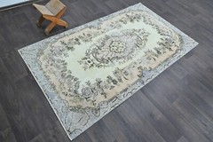 Oushak Turkish Vintage Rug 4×6 Kilim Rug Anatolian Handmade Boho Decor BEIGE