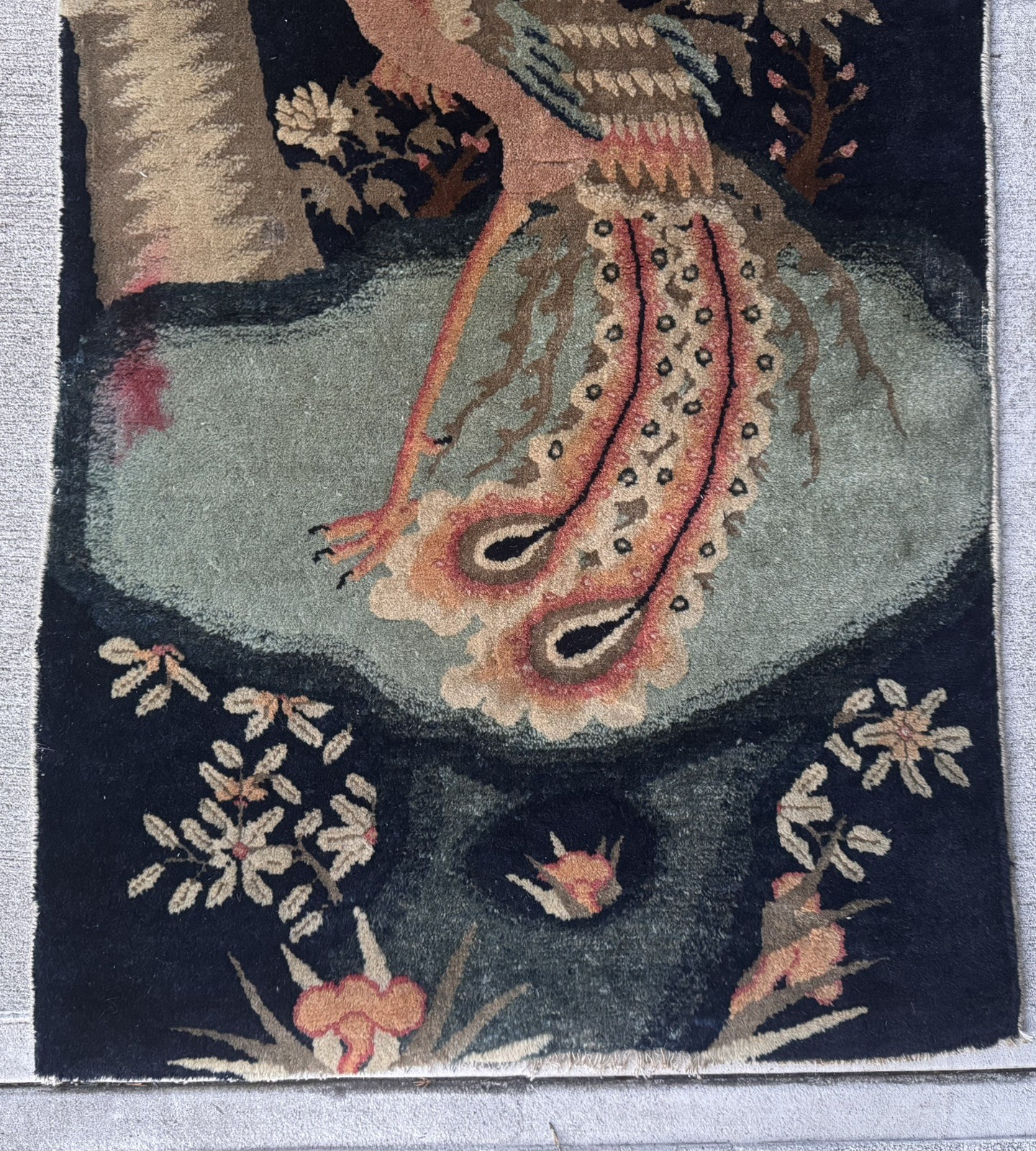 Since 1910 Antique Chinese Peking Phoenix bird Rug 2.5”X4.4”Ft Dark Blue, gallery