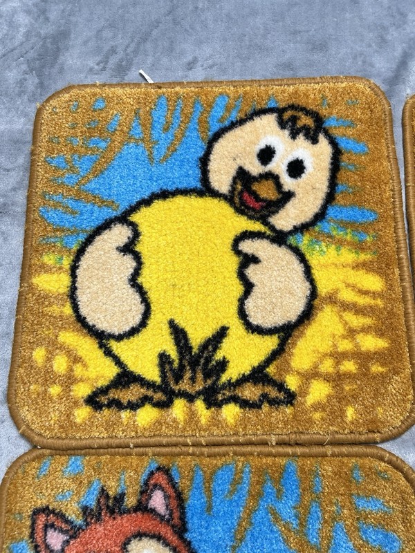 Vintage Retro Cartoon Animal Rugs Set of 7 Fox Duck Pig Bunny Horse Cow Chicken gallery