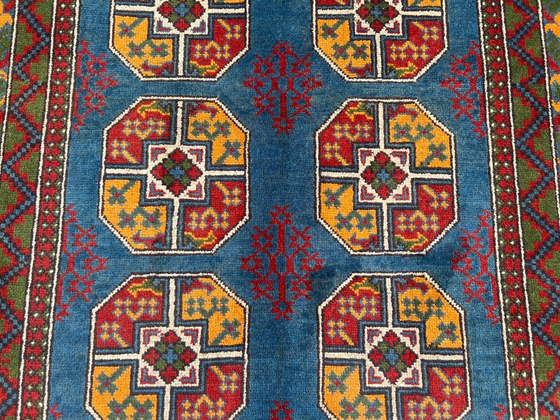 Blue Afghan Ersari Geometric Area Rug 4x6 ft Hand Knotted Tribal Bedroom Carpet gallery