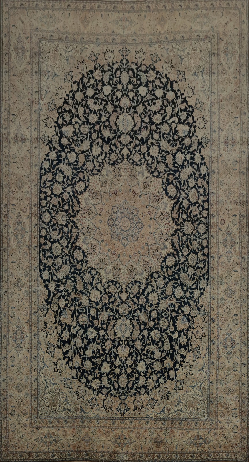 Palace Size Handmade Antique Rug 13x24 Navy Blue Wool Living Room Vintage Carpet gallery