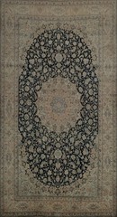 Palace Size Handmade Antique Rug 13×24 Navy Blue Wool Living Room Vintage Carpet