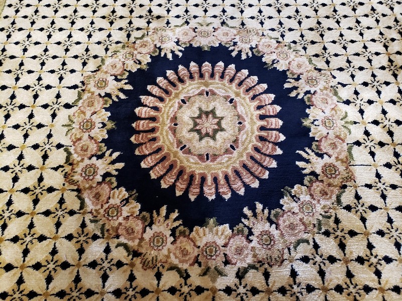 Indian Rug with Tibetan Weave 6x8 - 6x9 Rugs Indo Carpet Black and Cream Floral gallery