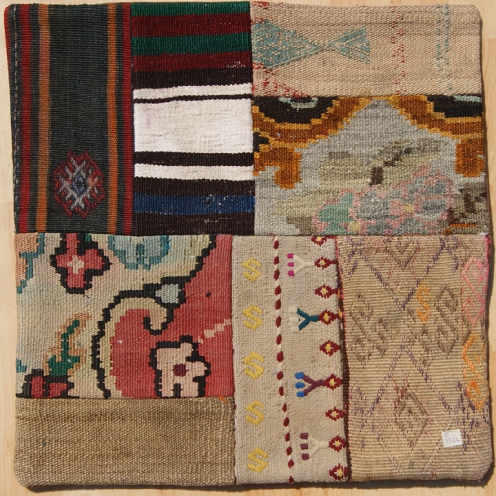 20"x20" DECORATIVE PILLOW TURKISH KILIM PATCHWORK BEIGE WOOL SQUARE AREA RUG 30+ gallery