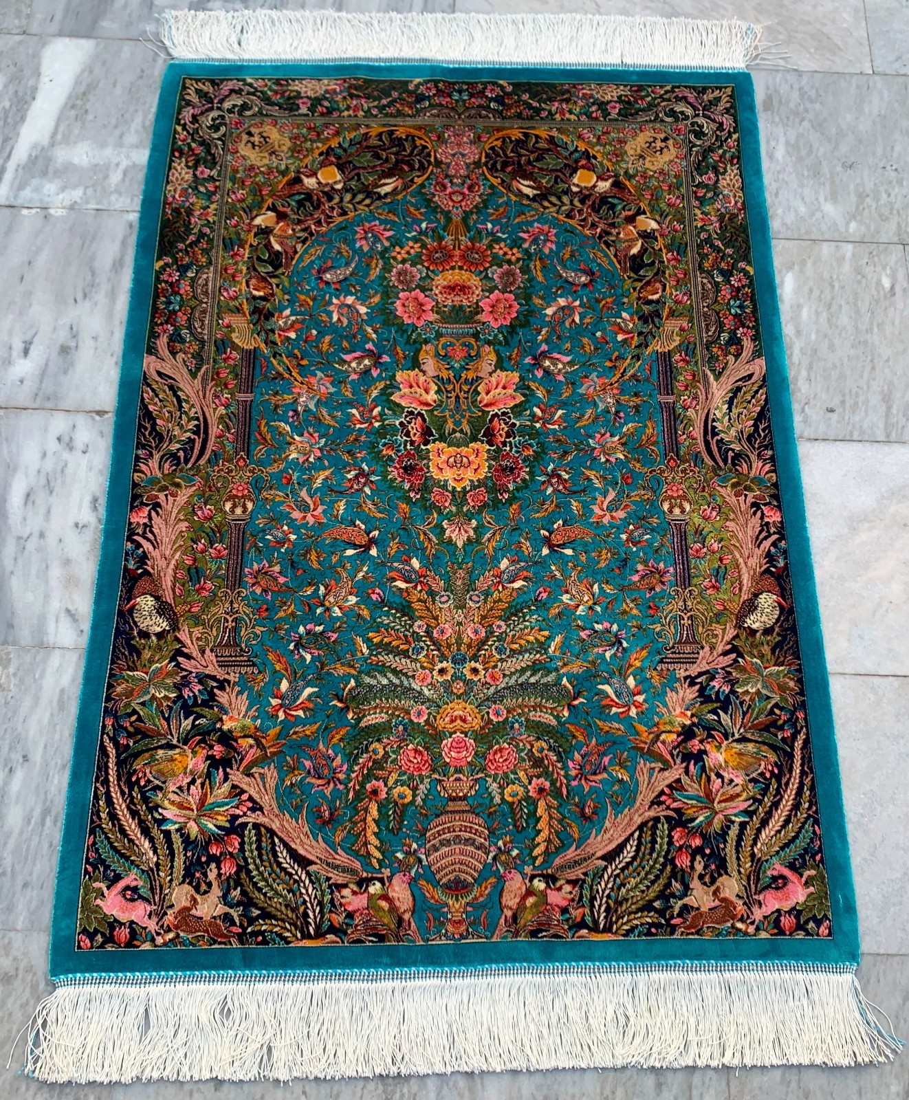 100% Silk Rug Tree of Life Silk Rug Handmade Fringes & Borders Cozy Decor 3x4 ft gallery